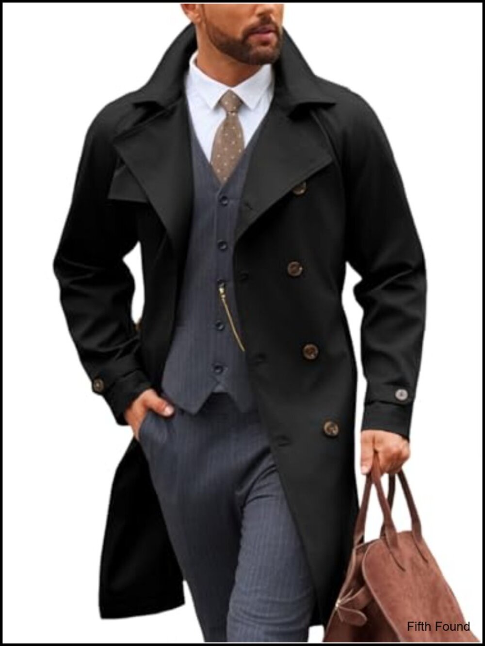 Mens Trench Coat Double Breasted Belted Windbreaker Long Overcoat
